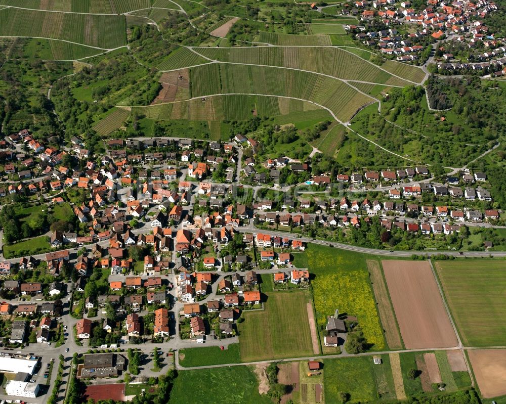 Hebsack aus der Vogelperspektive: Dorfsiedlung am Weinbaugebiet in Hebsack im Bundesland Baden-Württemberg, Deutschland