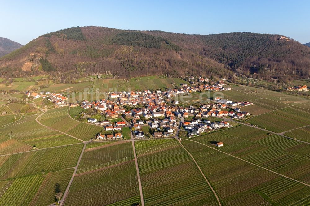 Luftaufnahme Weyher in der Pfalz - Dorfsiedlung am Weinbaugebiet in Weyher in der Pfalz im Bundesland Rheinland-Pfalz, Deutschland