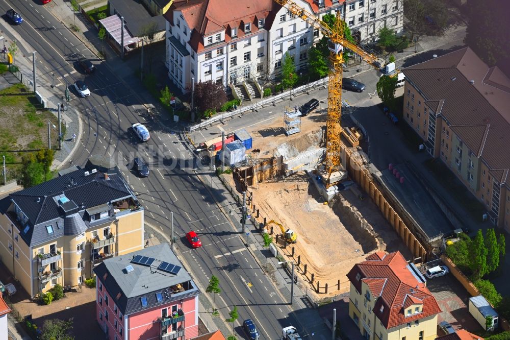 Luftbild Dresden - Eckhaus- Baustelle zum Neubau eines Wohn- und Geschäftshauses Schandauer Straße im Ortsteil Blasewitz in Dresden im Bundesland Sachsen, Deutschland