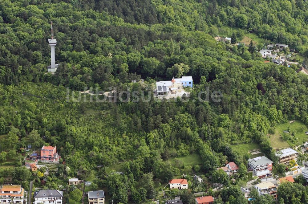 Jena von oben - Ehmaliger Fernsehturm und Gasthof auf dem Landgrafen in Jena im Bundesland Thüringen