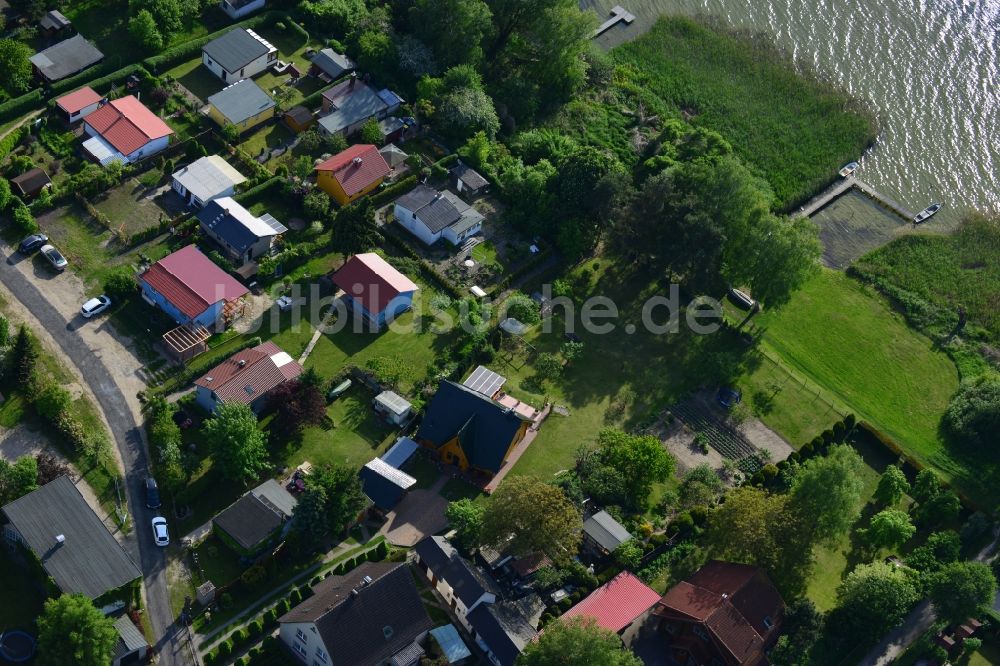 Warnitz von oben - Einfamilienhaus - Siedlung an der Uckerpromenade am Ufer des Oberuckersee in Warnitz in der Uckermark im Bundesland Brandenburg