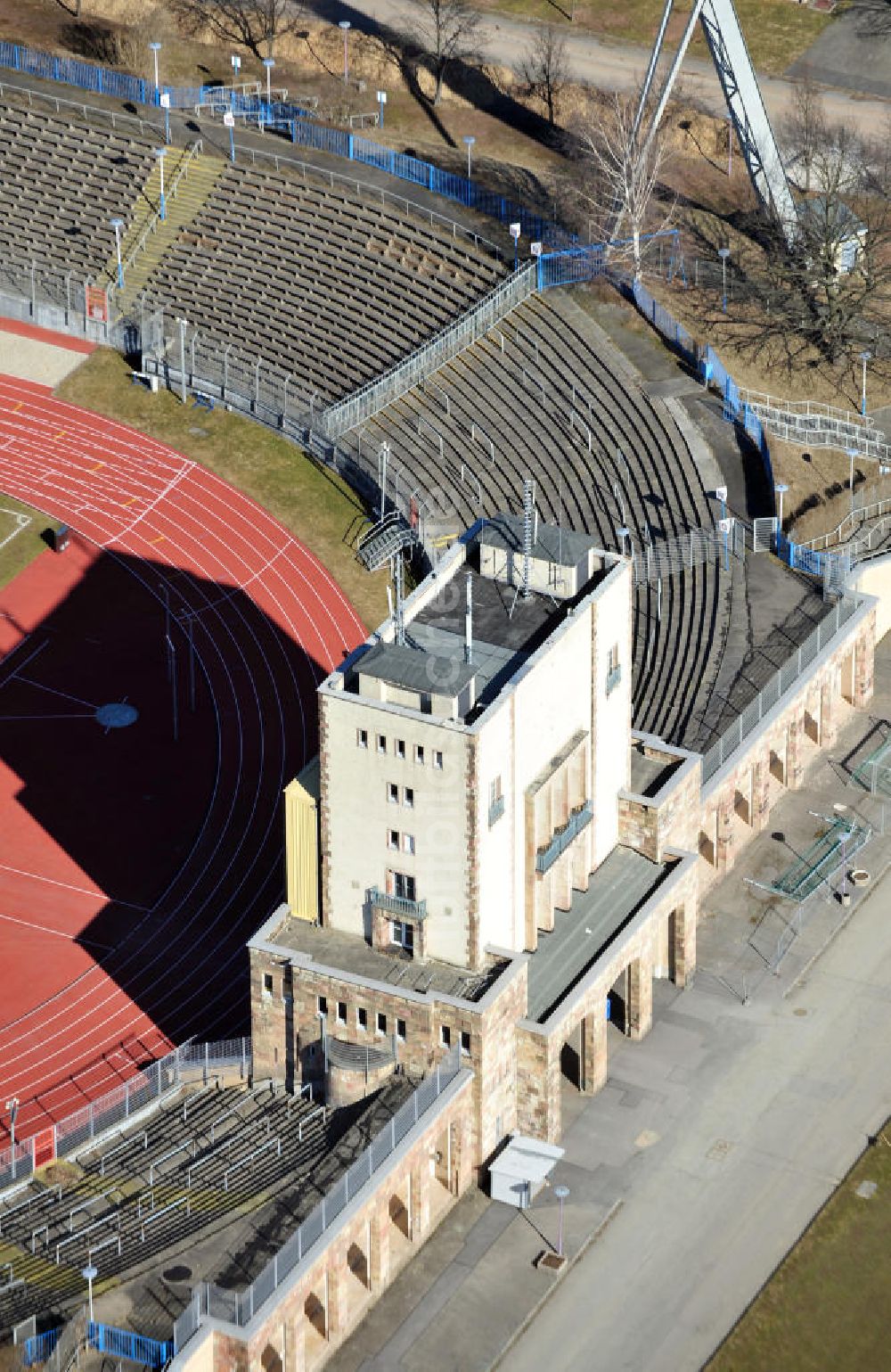 Chemnitz von oben - Eingangsportal des Hauptstadions im Sportforum Chemnitz