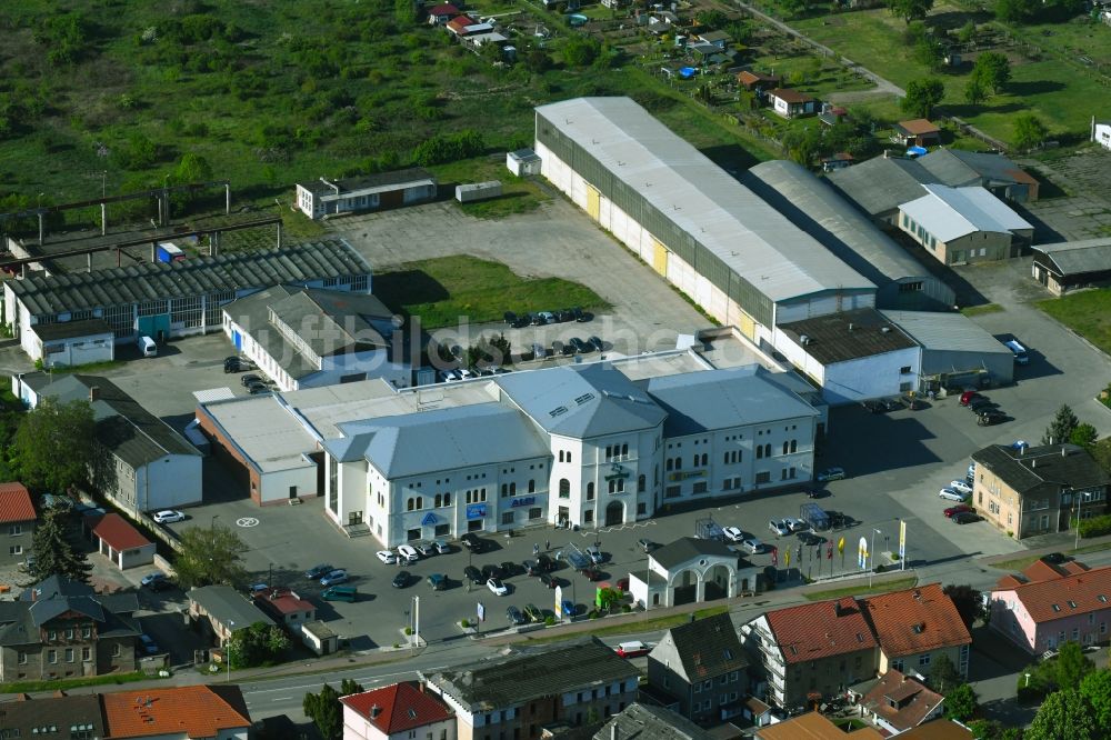 Luftaufnahme Roßla - Einkaufs- Zentrum ALDI in Roßla im Bundesland Sachsen-Anhalt, Deutschland