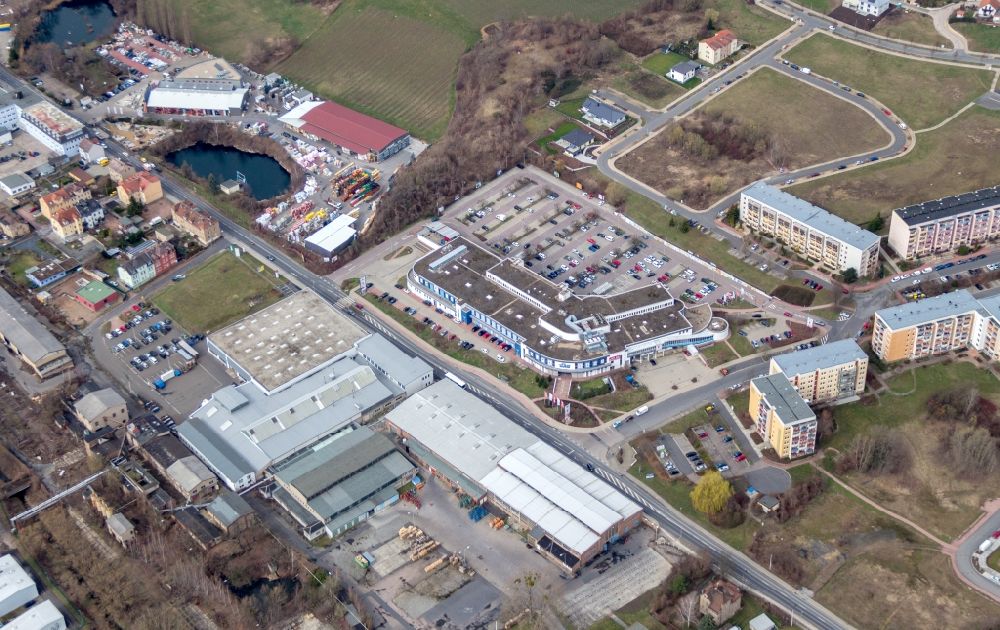 Meißen von oben - Einkaufs- Zentrum Elbe Center in Meißen im Bundesland Sachsen, Deutschland