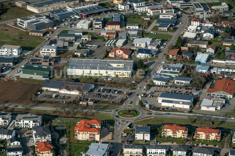Luftbild Ettenheim - Einkaufzentren Aldi und DM-Markt in der Tulla Straße in Ettenheim im Bundesland Baden-Württemberg, Deutschland
