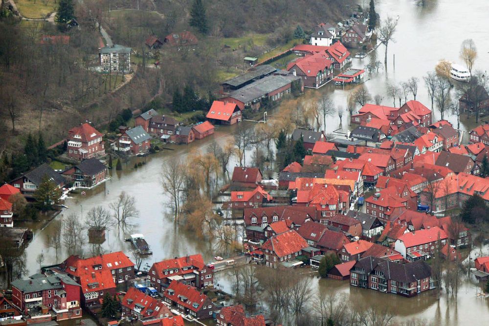 Luftaufnahme Hitzacker - Elbe-Hochwasser Hitzacker