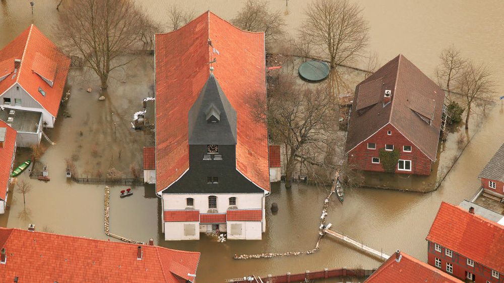 Luftbild Hitzacker - Elbe-Hochwasser Hitzacker