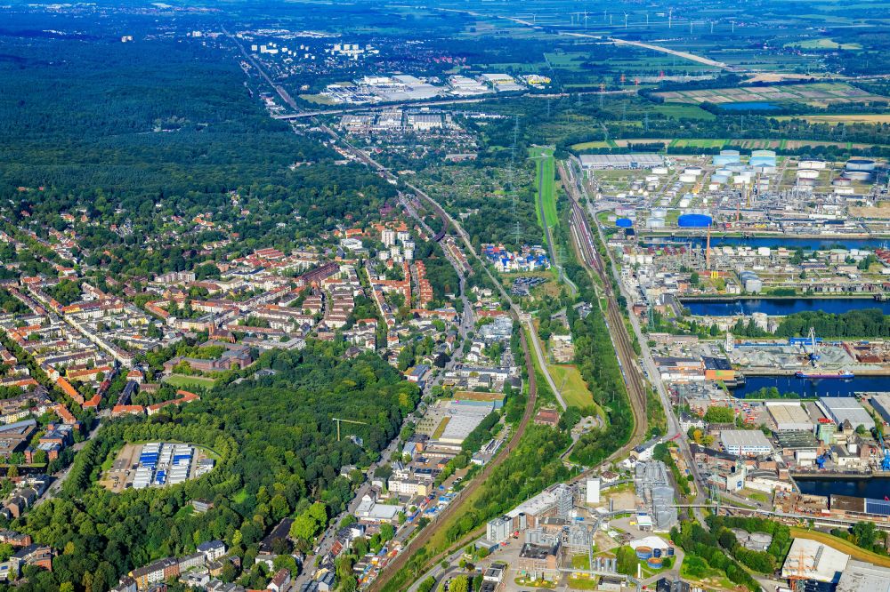 Luftbild Hamburg - Entwicklungsbebietzum Innovationspark zwischen Hafen und Bahn in Hamburg-Harburg, Deutschland