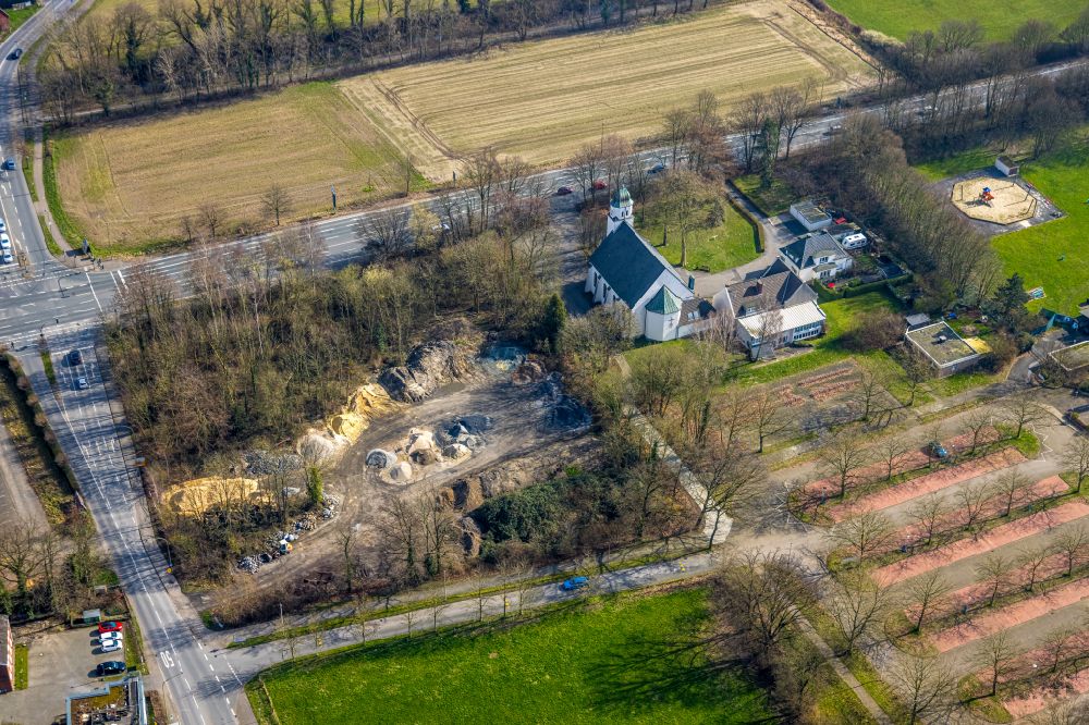 Luftaufnahme Hamm - Entwicklungsgebiet und Bauland- Brache an der Kreuzung Ostdorfstraße - Werler Straße in Hamm im Bundesland Nordrhein-Westfalen, Deutschland