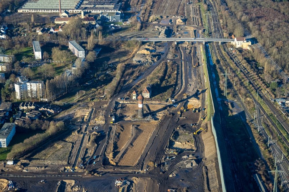 Luftaufnahme Duisburg - Entwicklungsgebiet und Bauland für den Neubau des Quartier am Wasserturm in Duisburg im Bundesland Nordrhein-Westfalen, Deutschland