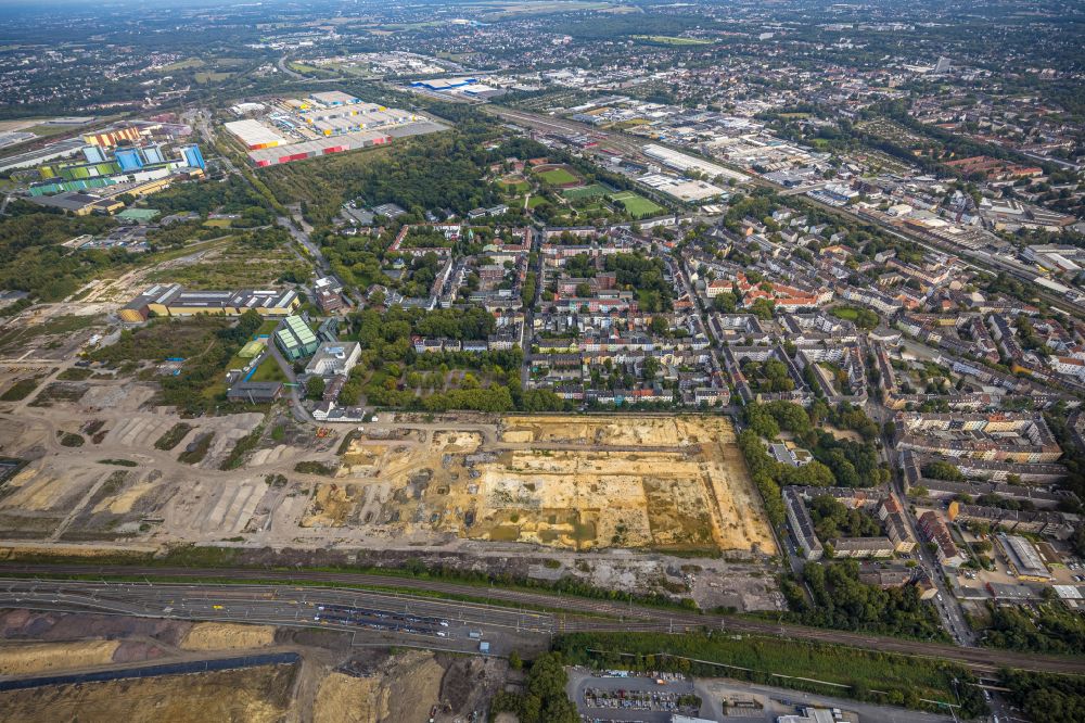 Dortmund von oben - Entwicklungsgebiet der Dortmund Logistik GmbH mit Bahn- Betriebswerk an der ehemaligen Westfalenhütte in Dortmund im Bundesland Nordrhein-Westfalen