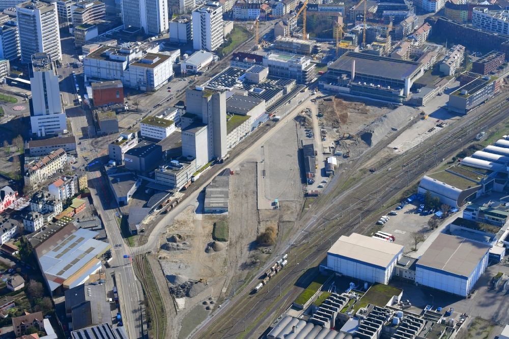 Basel von oben - Entwicklungsgebiet der Industriebrache Lysbüchel Areal in Basel, Schweiz