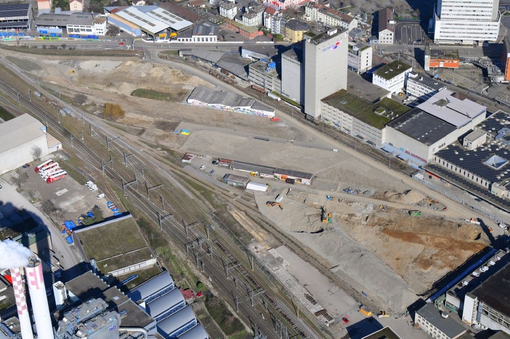 Basel aus der Vogelperspektive: Entwicklungsgebiet der Industriebrache Lysbüchel Areal in Basel, Schweiz