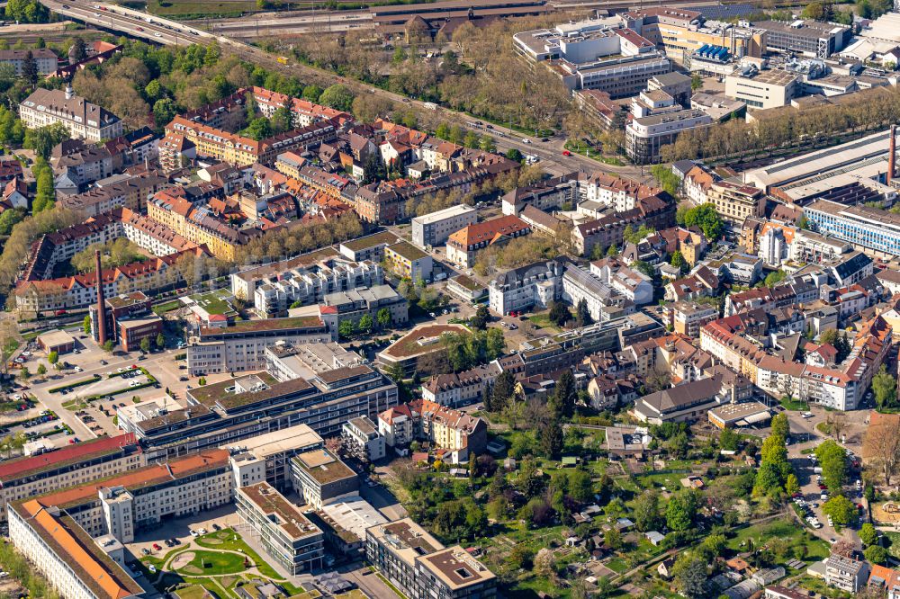 Karlsruhe von oben - Entwicklungsgebiet der Wohngebiets- und Gewerbeflächen ehemaliges Pfaff Gelände in Durlach OT von Karlsruhe im Bundesland Baden-Württemberg, Deutschland