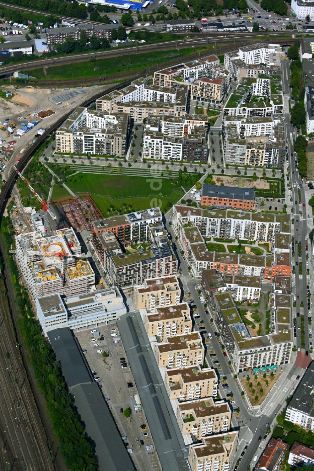 Luftaufnahme Hamburg - Entwicklungsgebiet der Wohngebiets- und Gewerbeflächen des Quartierspark Mitte Altona in Hamburg, Deutschland