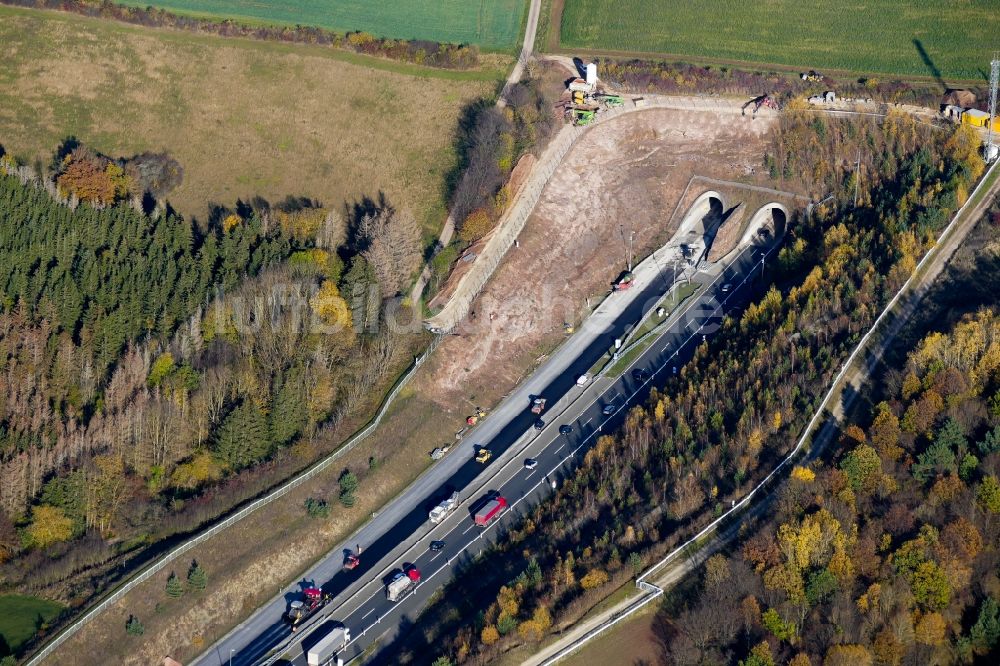 Friedland von oben - Erneuerung des Autobahn- Tunnelbauwerk Heidkopftunnel der BAB A38 in Friedland im Bundesland Niedersachsen, Deutschland