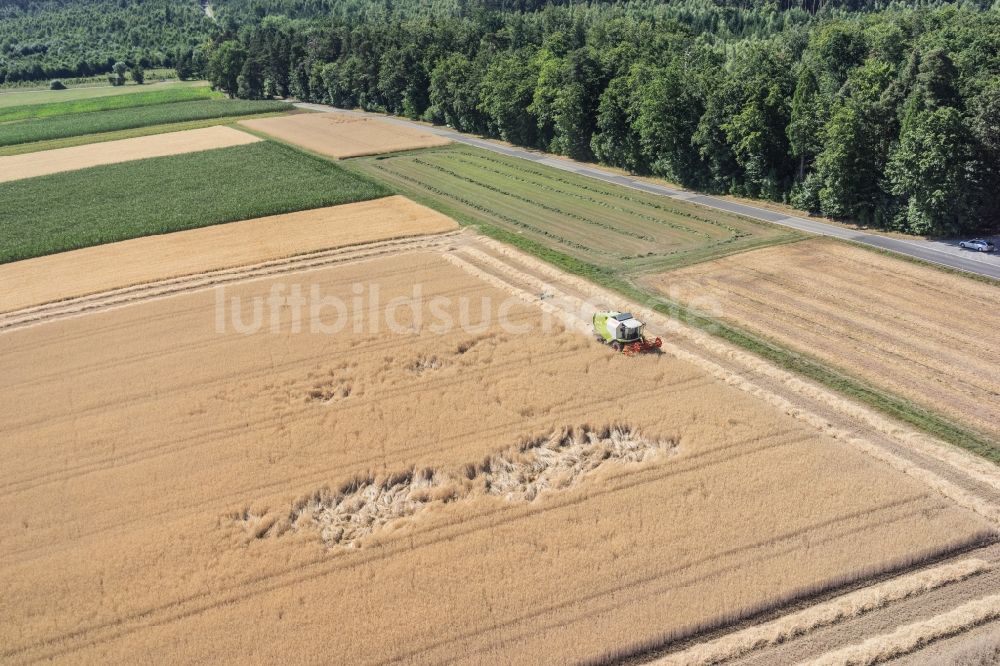 Luftaufnahme Friolzheim - Ernteeinsatz auf landwirtschaftlichen Feldern in Friolzheim im Bundesland Baden-Württemberg