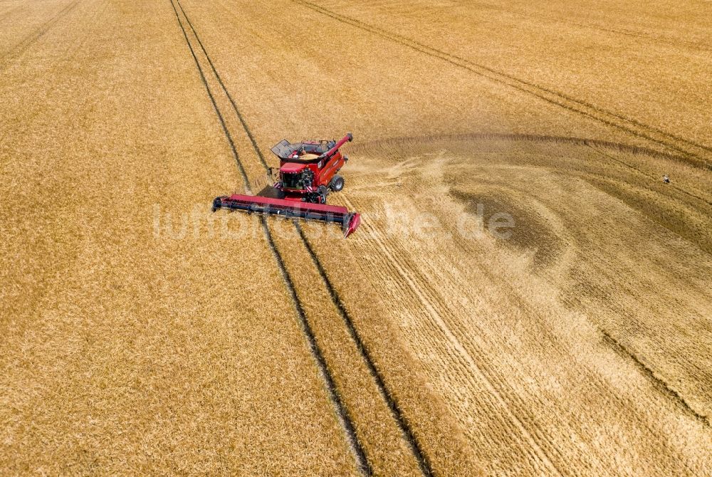Luftbild Göhrenz - Ernteeinsatz auf landwirtschaftlichen Feldern in Göhrenz im Bundesland Sachsen, Deutschland
