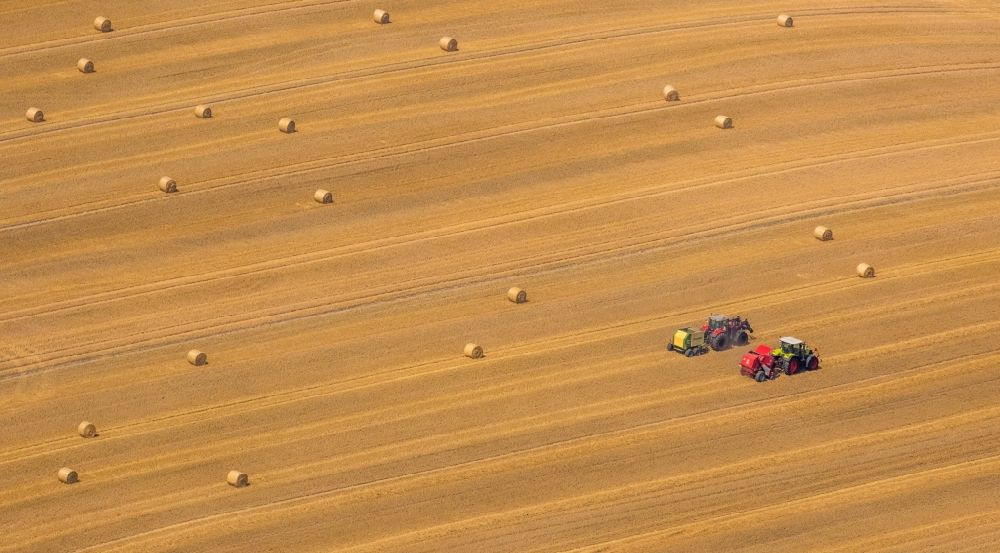 Luftaufnahme Neukalen - Ernteeinsatz auf landwirtschaftlichen Feldern in Neukalen im Bundesland Mecklenburg-Vorpommern