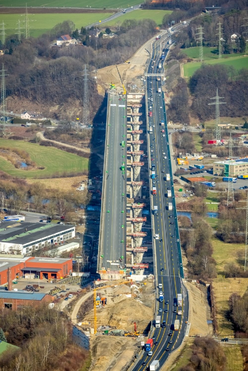 Luftaufnahme Hagen - Ersatzneubau Lennetalbrücke der Autobahn BAB A45 in Hagen im Bundesland Nordrhein-Westfalen