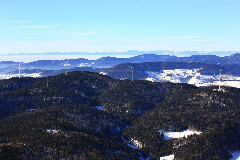 Luftbild Schopfheim - Erster Windpark im verschneiten Südschwarzwald auf dem Rohrenkopf im Schopfheimer Ortsteil Gersbach im Bundesland Baden-Württemberg