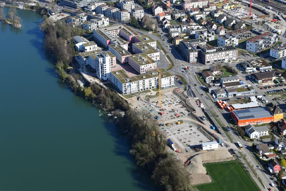 Rheinfelden aus der Vogelperspektive: Erweiterung beim Wohn- und Geschäftshaus Viertel Salmenpark am Rhein in Rheinfelden im Kanton Aargau, Schweiz