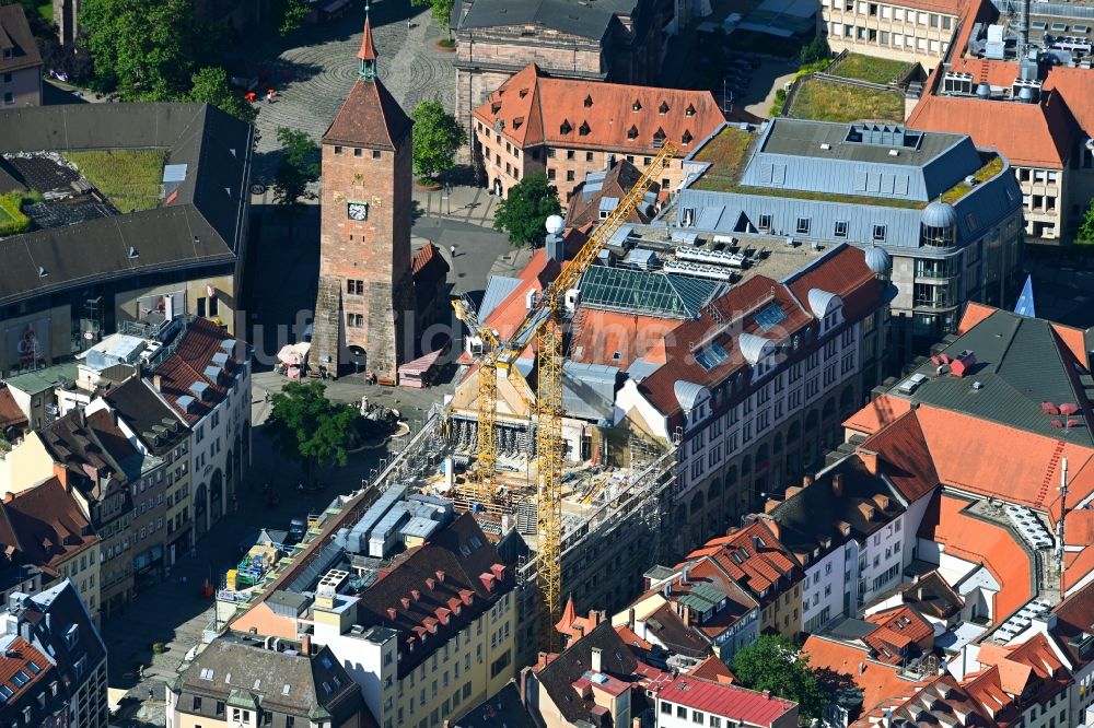 Luftaufnahme Nürnberg - Erweiterungs- Baustelle am Gebäudekomplex des Einkaufszentrum der Wöhrl AG in Nürnberg im Bundesland Bayern, Deutschland