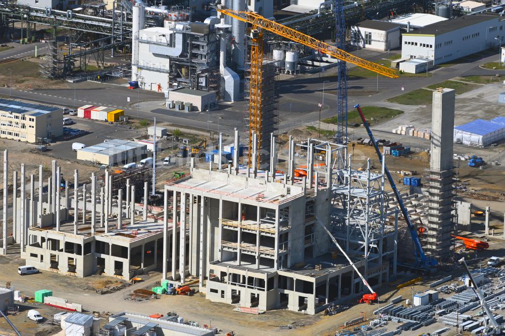 Luftbild Schwarzheide - Erweiterungs - Neubau - Baustelle auf dem Werksgelände der BASF AG in Schwarzheide im Bundesland Brandenburg, Deutschland