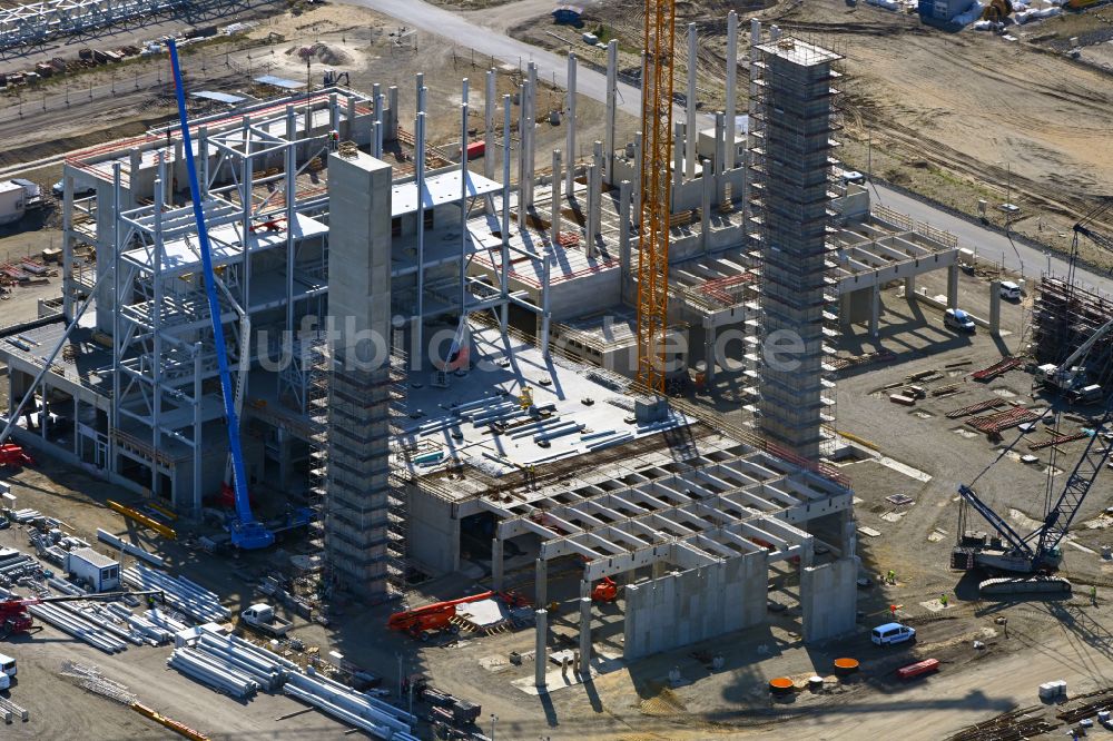 Luftaufnahme Schwarzheide - Erweiterungs - Neubau - Baustelle auf dem Werksgelände der BASF AG in Schwarzheide im Bundesland Brandenburg, Deutschland