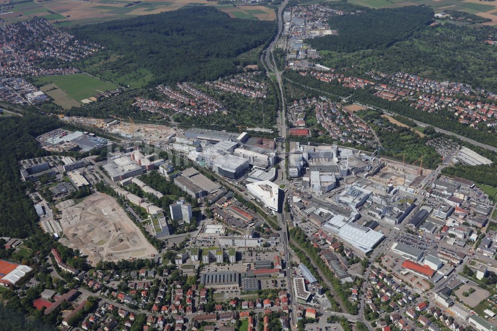 Luftbild Stuttgart - Erweiterungs - Neubau - Baustelle auf dem Werksgelände der Porsche Deutschland GmbH in Stuttgart im Bundesland Baden-Württemberg, Deutschland