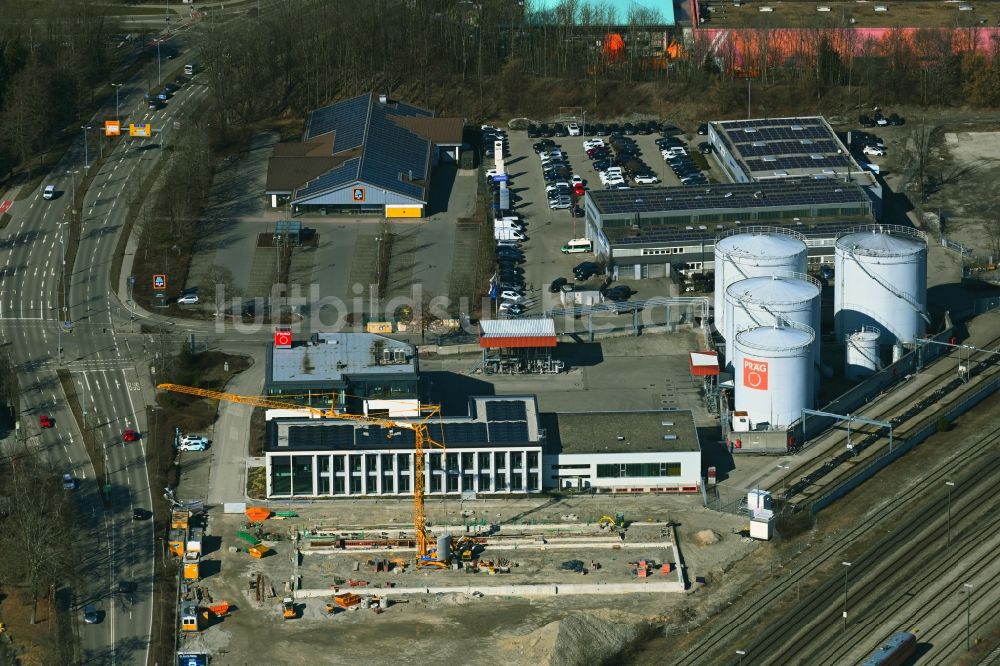 Kempten (Allgäu) von oben - Erweiterungs - Neubau - Baustelle auf dem Werksgelände Präg Energie GmbH & Co. KG Energiedienstleister in Kempten (Allgäu) im Bundesland Bayern, Deutschland