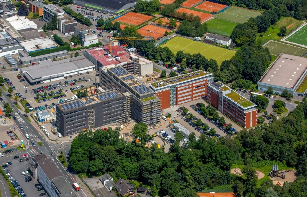 Luftaufnahme Mülheim an der Ruhr - Erweiterungs- Neubau der Hauptverwaltung Unternehmensgruppe ALDI SÜD in Mülheim an der Ruhr im Bundesland Nordrhein-Westfalen