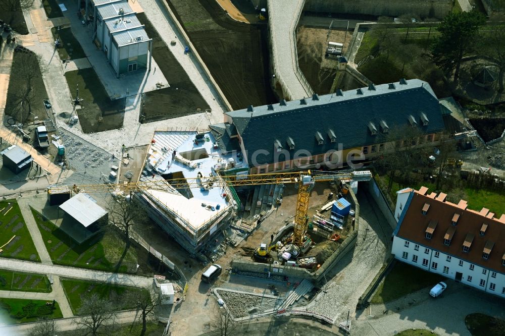 Luftbild Erfurt - Erweiterungs- Neubau an der Zitadelle am Petersberg Entree der BUGA Erfurt 2021 in Erfurt im Bundesland Thüringen, Deutschland