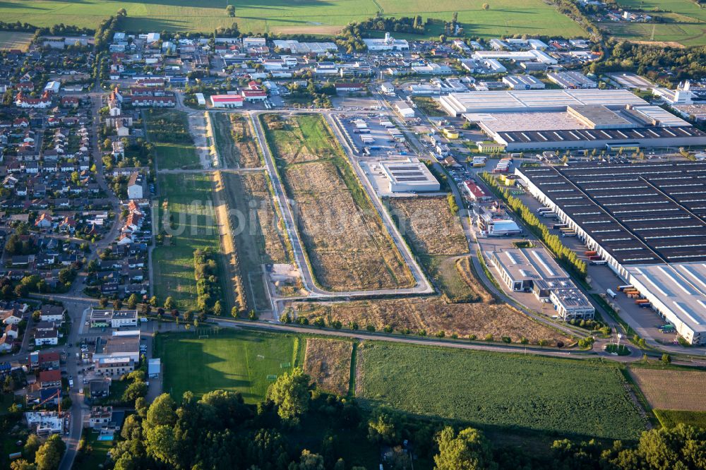 Luftaufnahme Offenbach an der Queich - Erweiterungsfläche des Gewerbegebiet Interpark in Offenbach an der Queich im Bundesland Rheinland-Pfalz, Deutschland