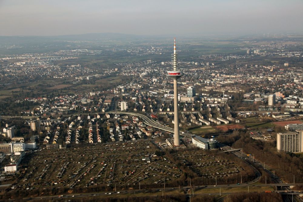 Luftbild Frankfurt am Main - Europaturm in Frankfurt am Main im Bundesland Hessen, meistens als Fernsehturm bezeichnet