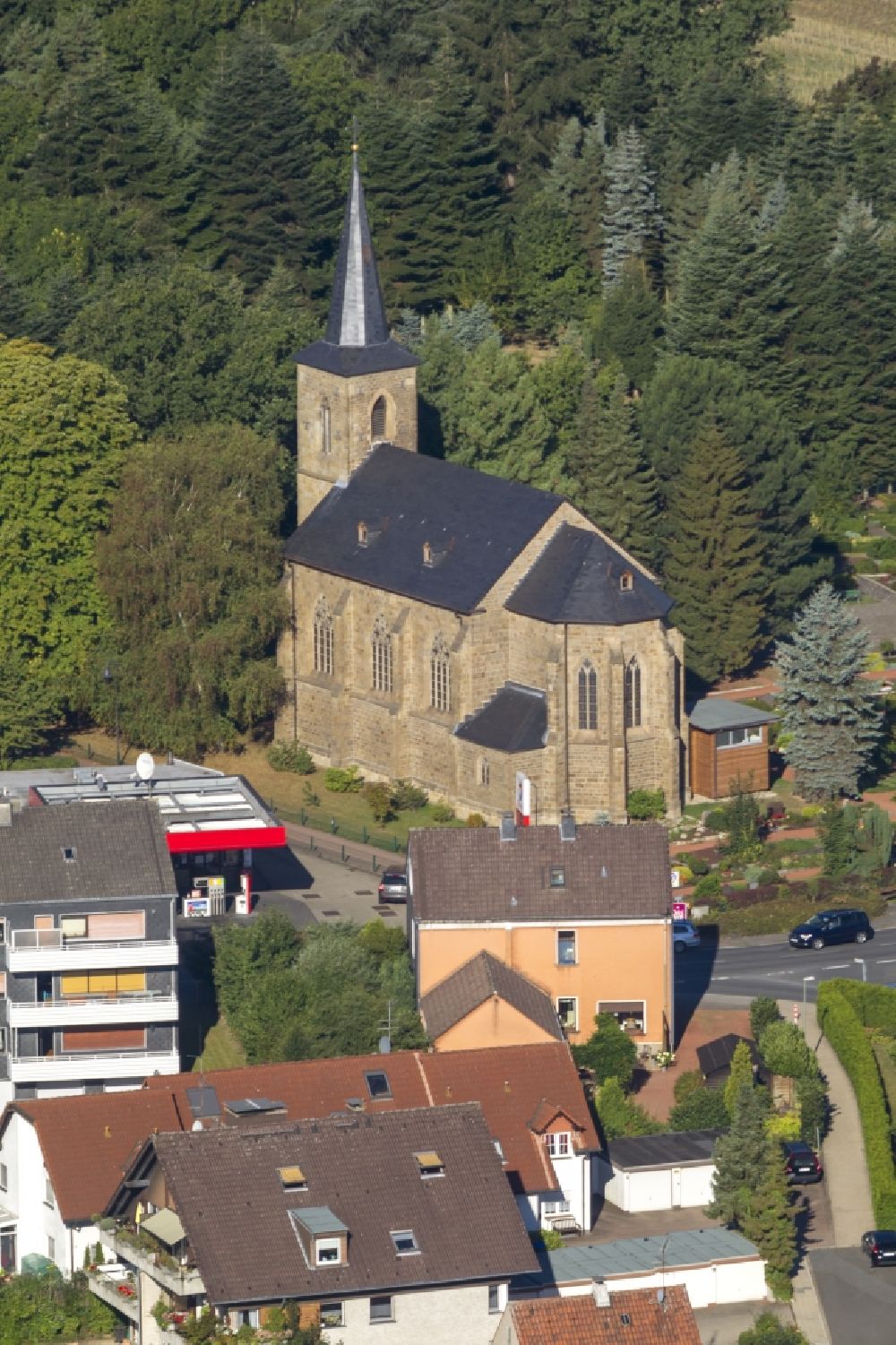 Luftaufnahme Hattingen OT Niederwenigern - Evangelische Kirche in Niederwenigern im Bundesland Nordrhein-Westfalen