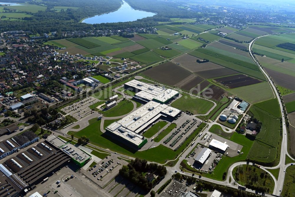 Lauingen von oben - Fahrzeugbau- Werksgelände der Deutz Fahr Land in Lauingen im Bundesland Bayern, Deutschland