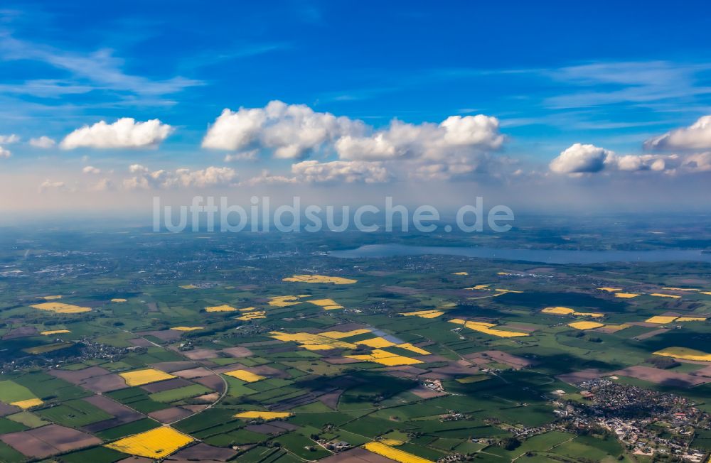 Luftbild Mittelangeln - Feld- Landschaft gelb blühender Raps- Blüten in Mittelangeln im Bundesland Schleswig-Holstein, Deutschland