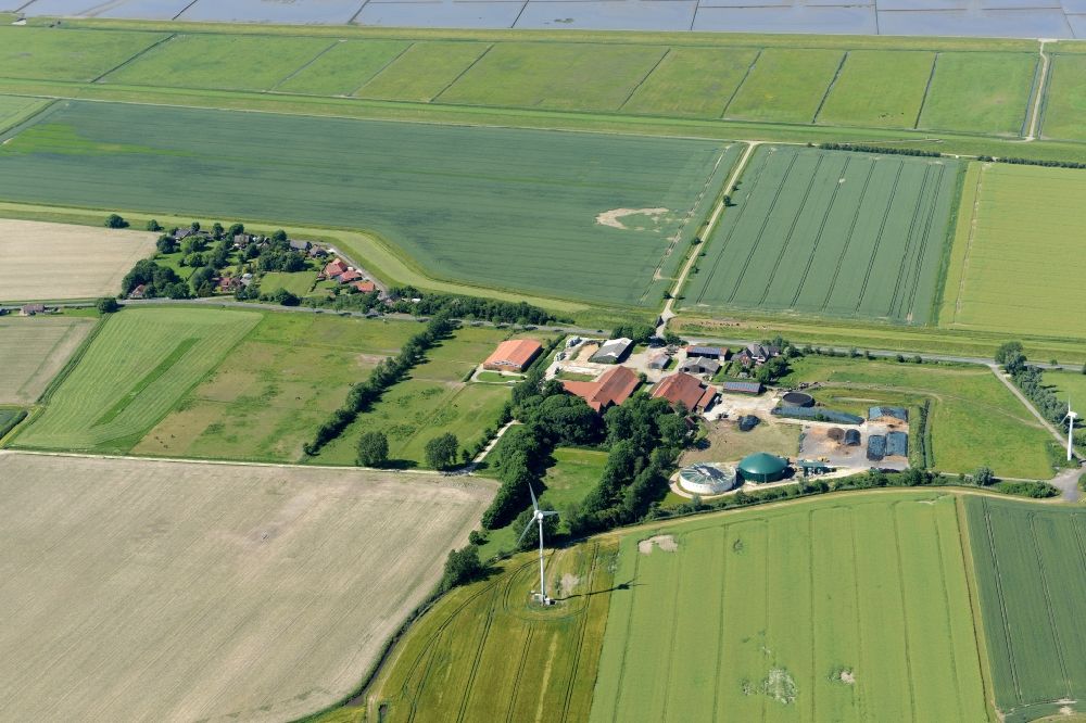 Luftbild Dornum - Ferienhaus Anlage Am Deichtor und landwirtschaftlicher Betrieb am Dornumersiel an der Nordseeküste in Dornum im Bundesland Niedersachsen