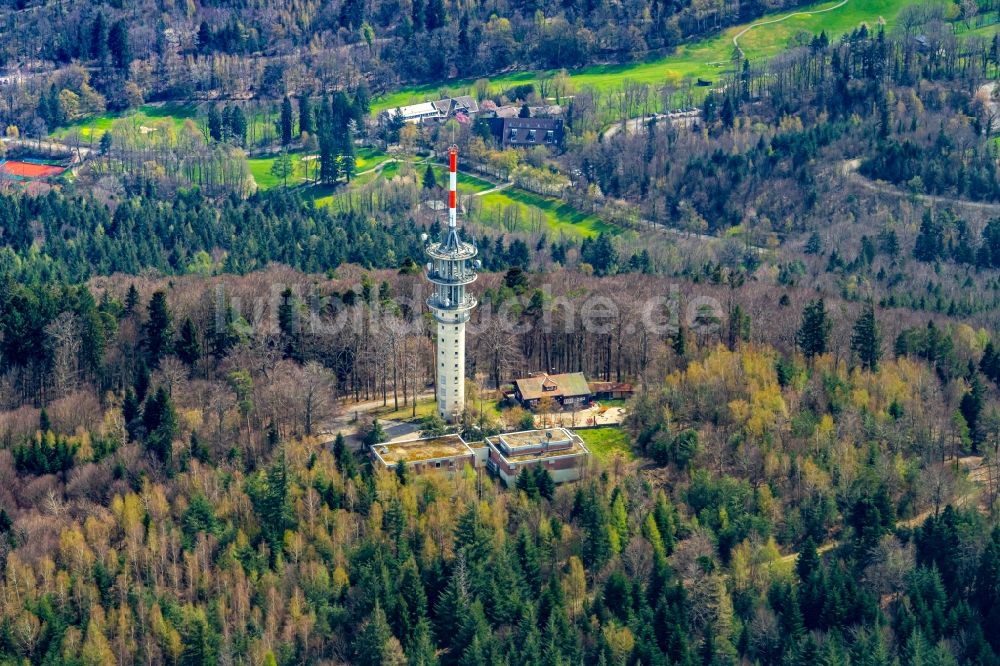 Baden-Baden aus der Vogelperspektive: Fernmeldeturm und Fernsehturm in Baden-Baden im Bundesland Baden-Württemberg, Deutschland