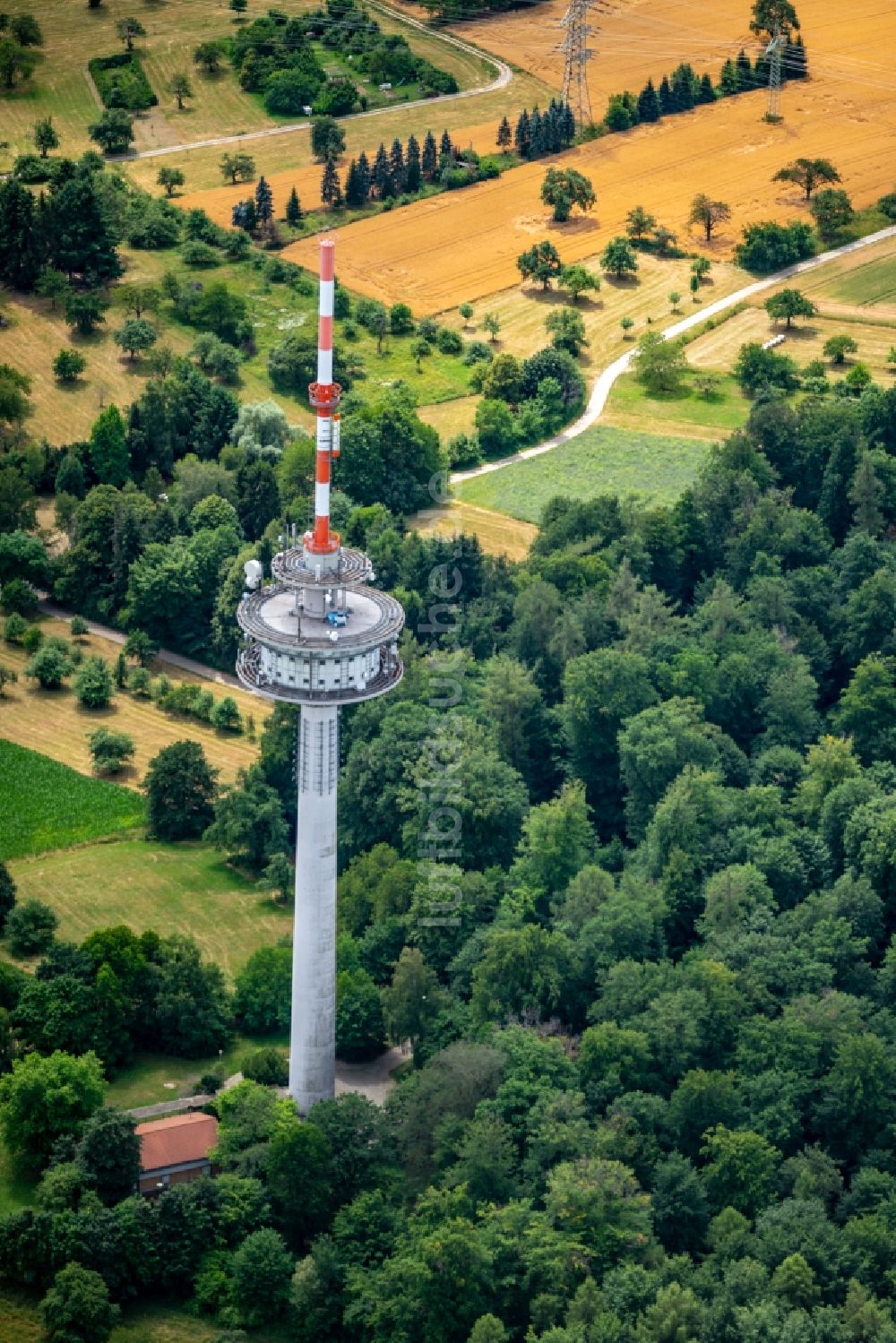 Luftbild Grünwettersbach - Fernmeldeturm und Fernsehturm in Grünwettersbach im Bundesland Baden-Württemberg, Deutschland