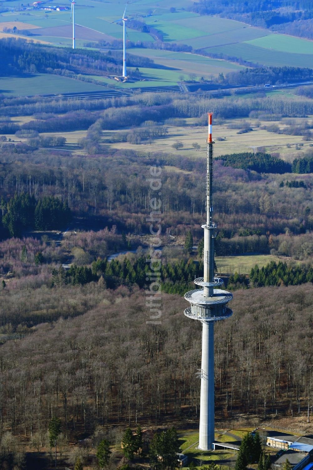 Luftaufnahme Habichtswald - Fernmeldeturm und Fernsehturm in Habichtswald im Bundesland Hessen, Deutschland