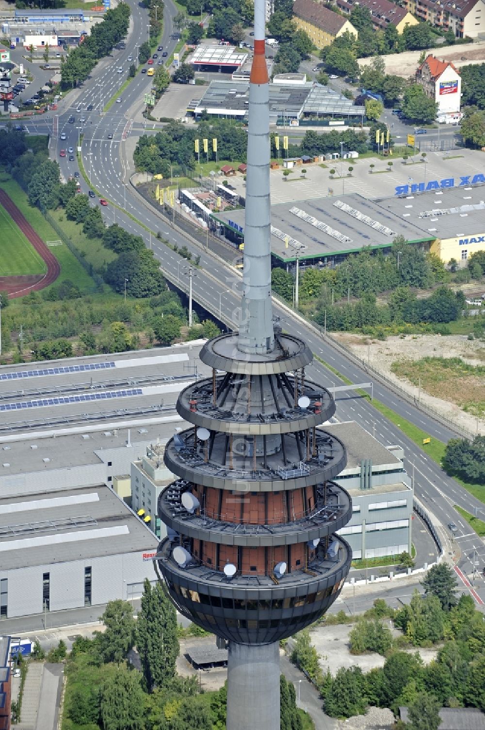 Luftbild Nürnberg - Fernmeldeturm und Fernsehturm in Nürnberg im Bundesland Bayern, Deutschland