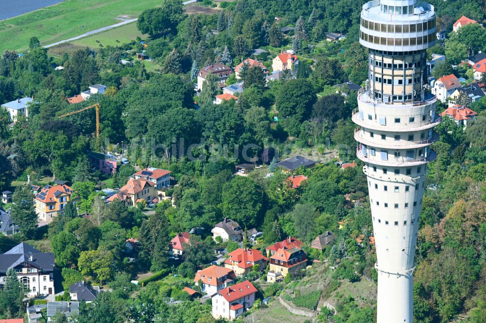 Luftbild Dresden - Fernmeldeturm und Fernsehturm im Ortsteil Wachwitz in Dresden im Bundesland Sachsen, Deutschland