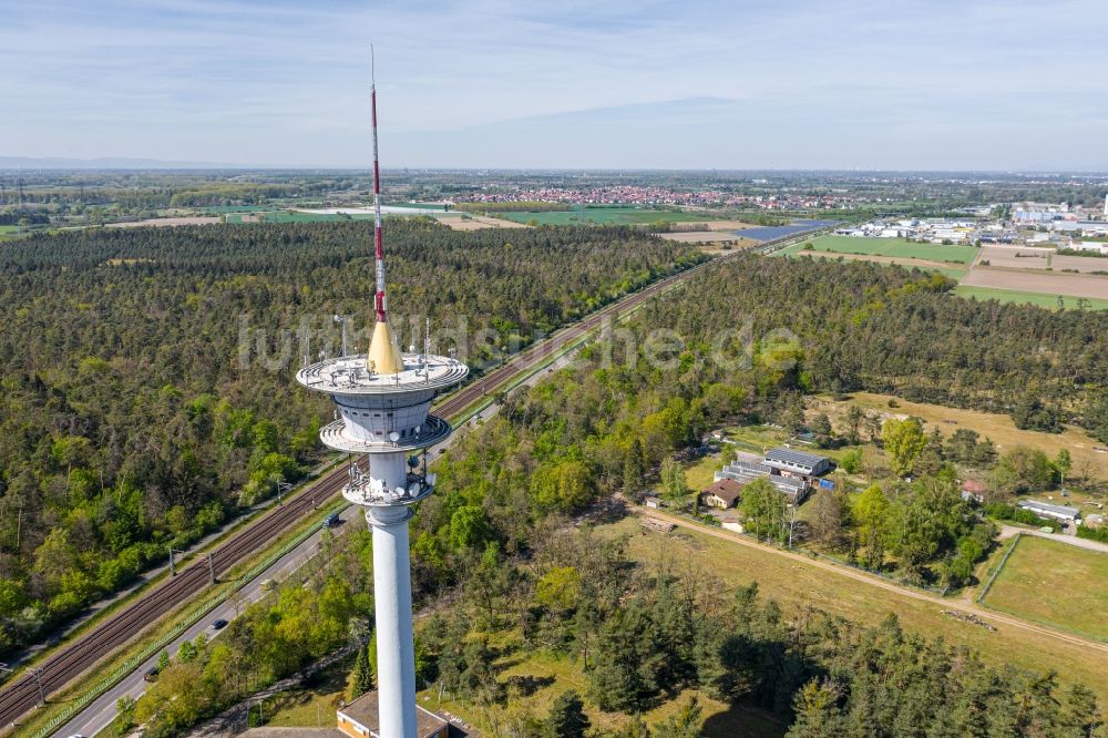 Waghäusel von oben - Fernmeldeturm und Fernsehturm im Ortsteil Wiesental in Waghäusel im Bundesland Baden-Württemberg, Deutschland
