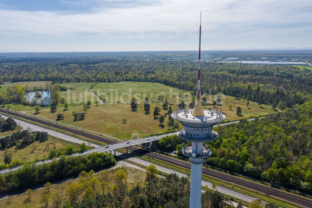 Luftaufnahme Waghäusel - Fernmeldeturm und Fernsehturm im Ortsteil Wiesental in Waghäusel im Bundesland Baden-Württemberg, Deutschland