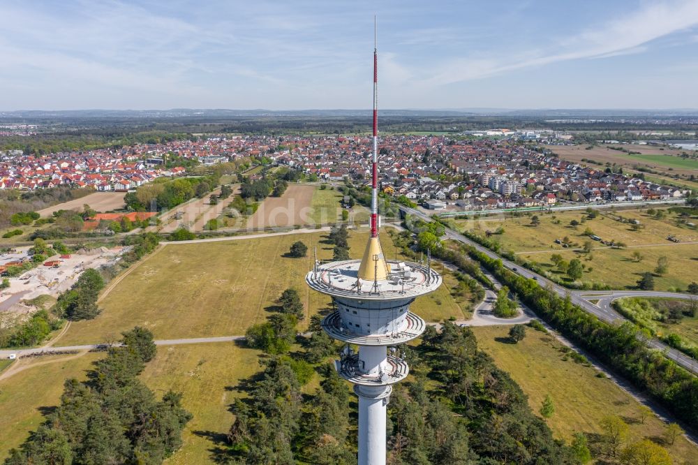 Luftbild Waghäusel - Fernmeldeturm und Fernsehturm im Ortsteil Wiesental in Waghäusel im Bundesland Baden-Württemberg, Deutschland