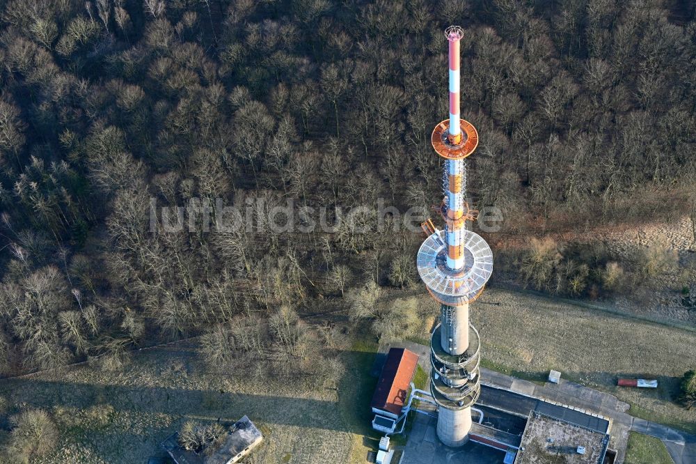 Woldegk aus der Vogelperspektive: Fernmeldeturm und Grundnetzsender Helpterberg in Woldegk im Bundesland Mecklenburg-Vorpommern, Deutschland