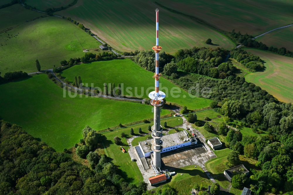 Woldegk von oben - Fernmeldeturm und Grundnetzsender Helpterberg in Woldegk im Bundesland Mecklenburg-Vorpommern, Deutschland