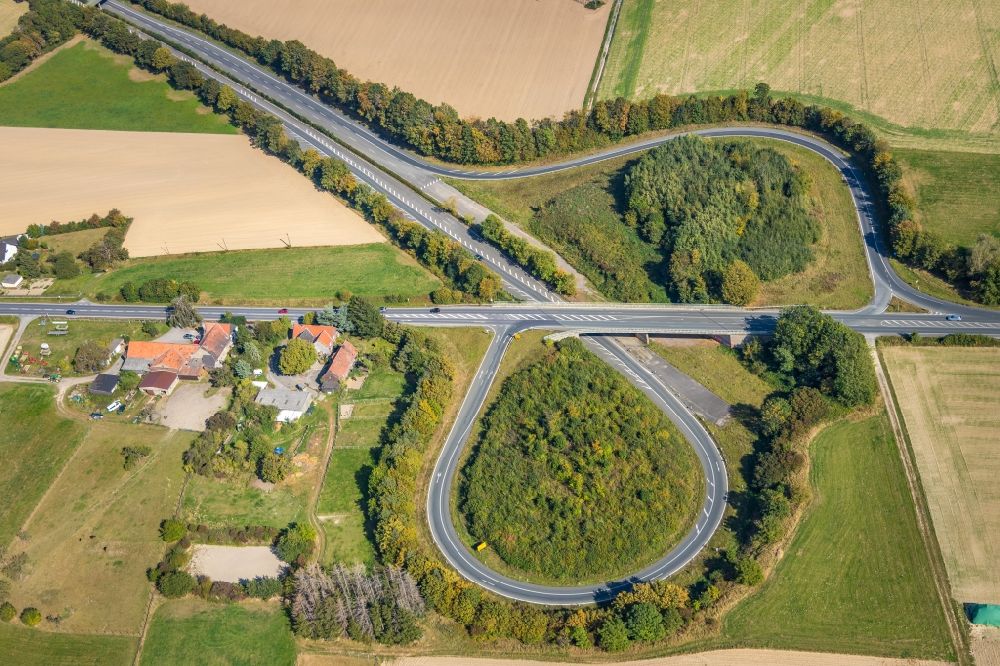 Luftbild Unna - Fernstraße Abfahrt der Bundesstraße B233 zur Isenloher Straße in Unna im Bundesland Nordrhein-Westfalen, Deutschland